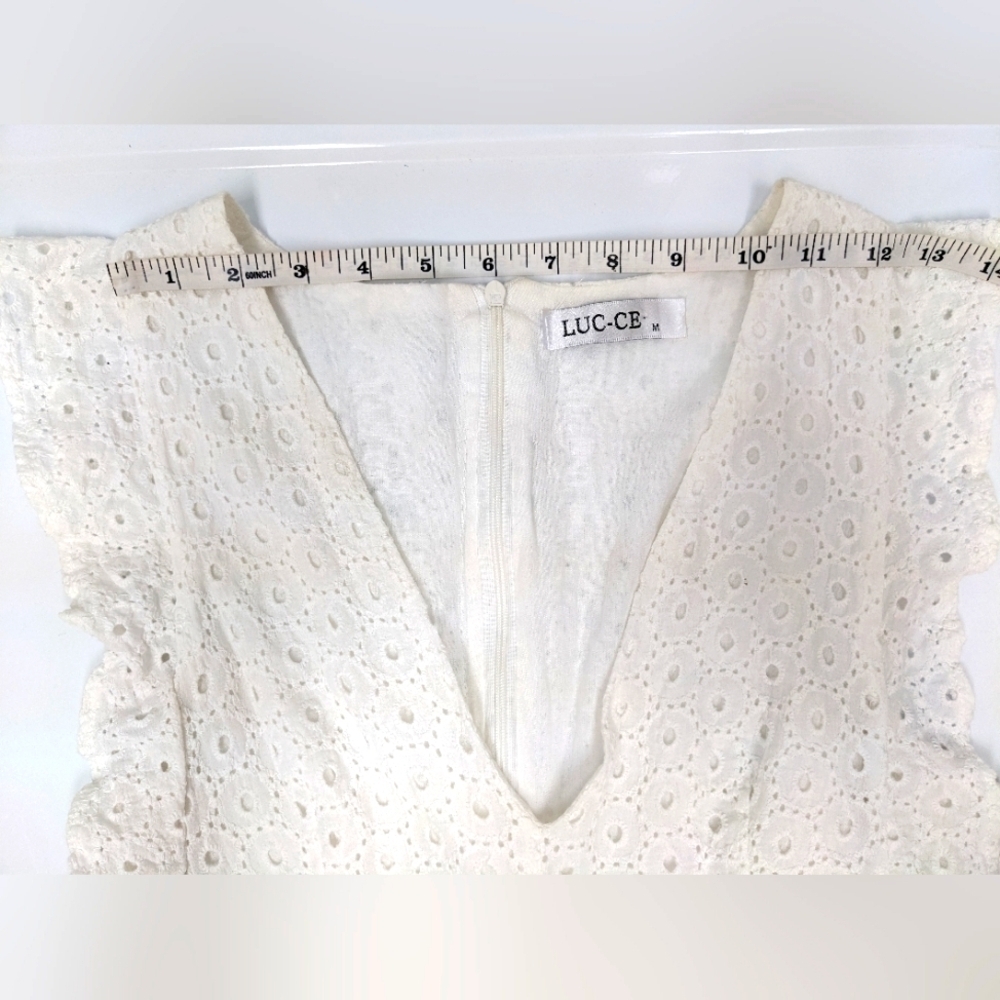 Luc-ce women's white cotton eyelet sleeveless mini dress size medium - Picture 8 of 12
